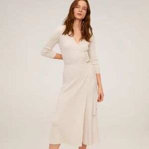 Mango Cream Wrap-Style Midi Dress